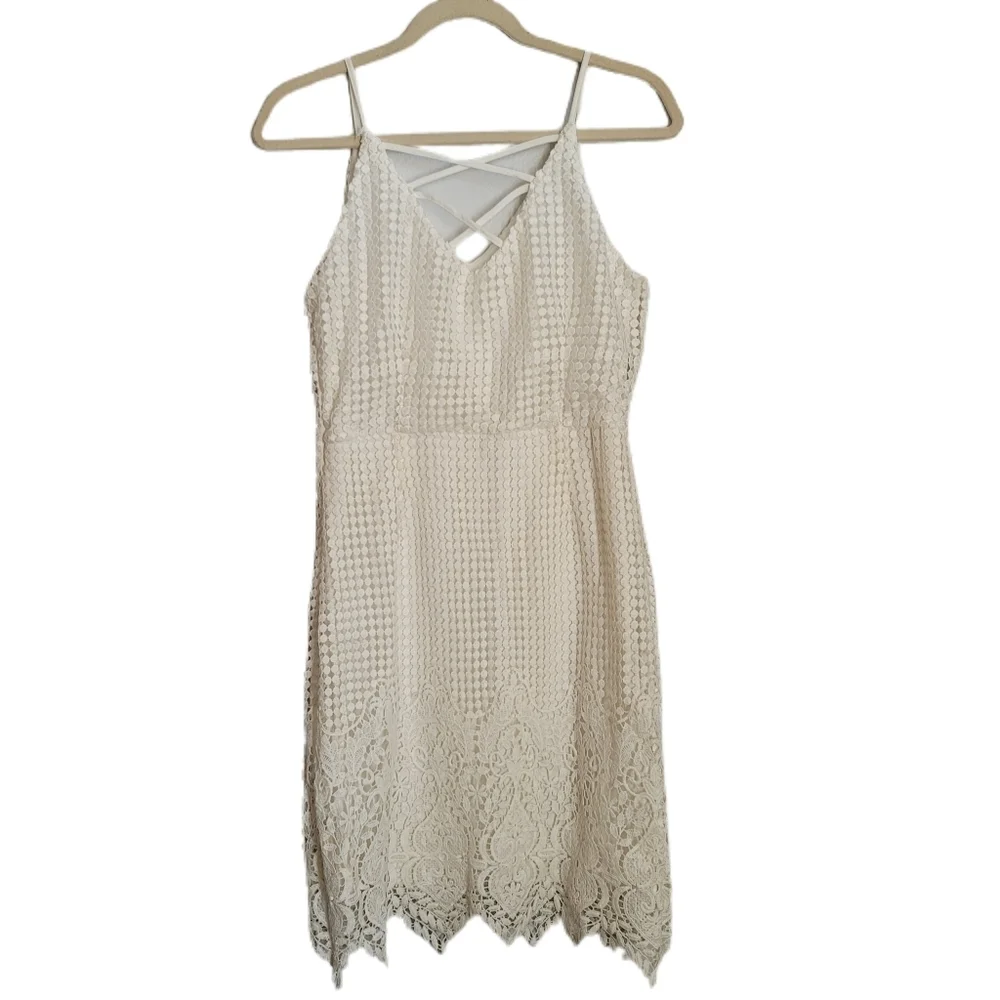 Soieblu Dress L Large Ivory Sleeveless Eyelet - Picture 6 of 9